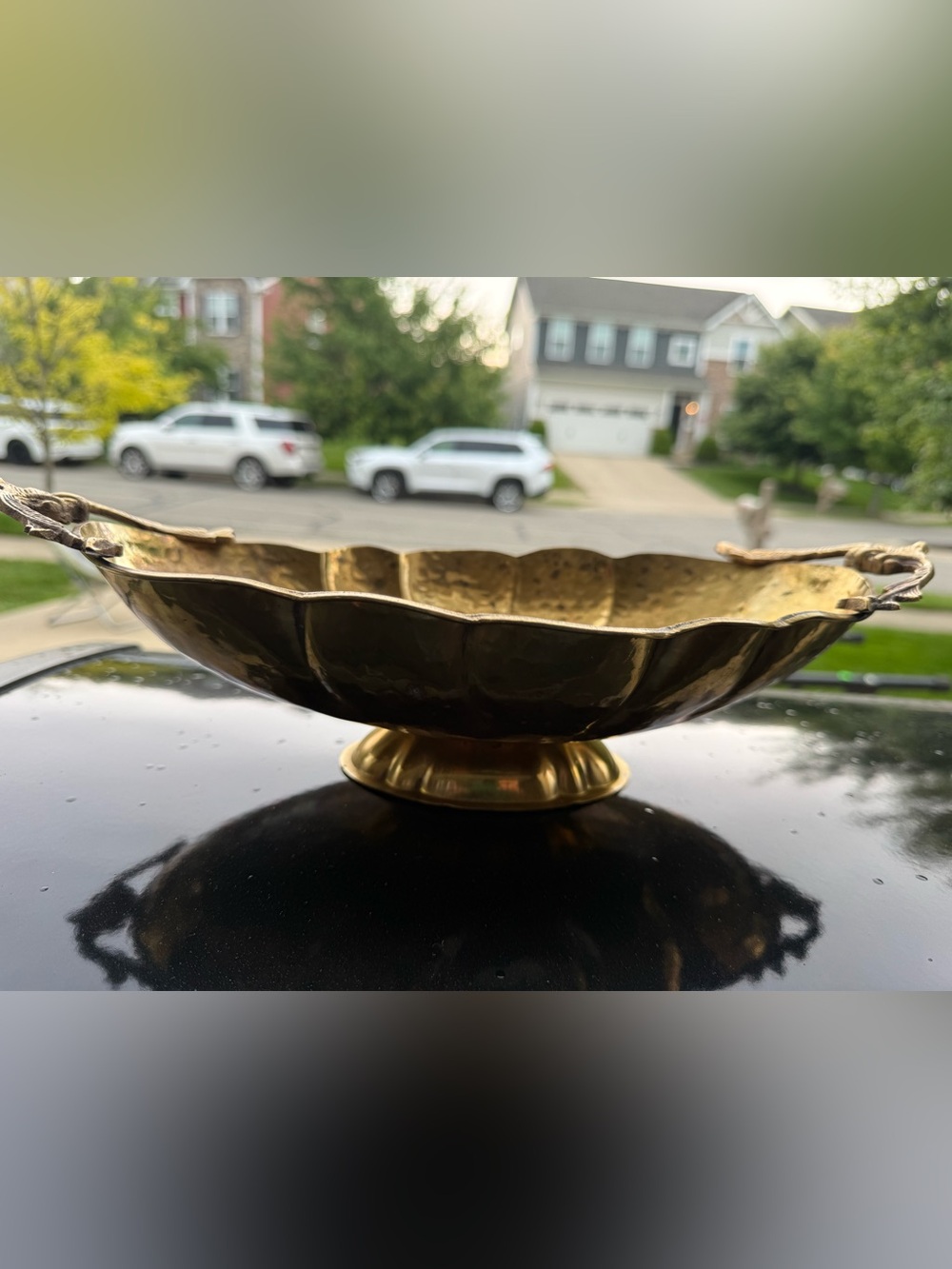 Brass Decorative Footed Bowl with Scalloped Edge